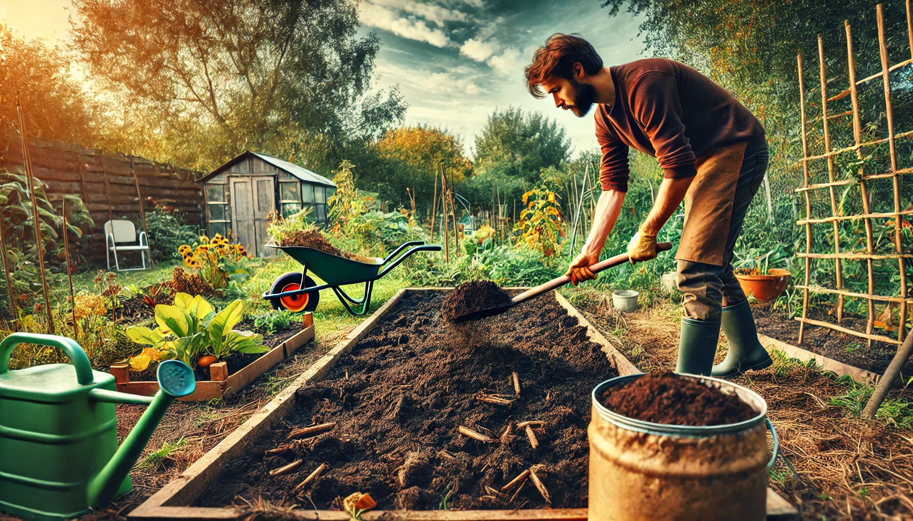 DALL·E_2024-10-25_00.47.07_-_A_gardener_is_adding_organic_fertilizer_to_freshly_turned_soil_in_a_garden._The_scene_shows_the_gardener_using_a_shovel_to_distribute_compost_or_manur.png